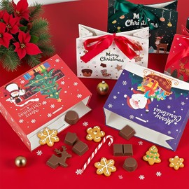 EQOREIIN 24 Pack Christmas Small Gift Bags, 6.4x3.1x5.1 Inch Xmas Goodie Bags with Ribbon for Kids, Holiday Party Favors Boxes for Candy, Cookies, Jewelry, Christmas Tree Decoration