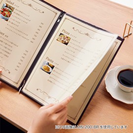 Open Industry Menu File A4 Leather Style 6 Pages Black MN-200-BK