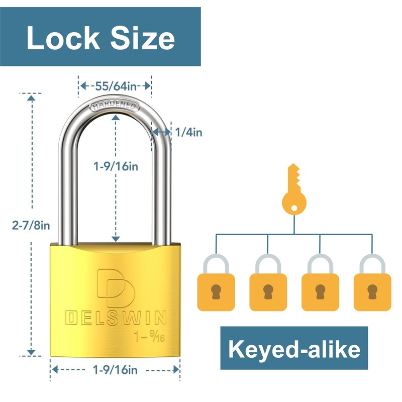 DELSWIN Weatherproof Padlock with Key (Keyed Alike) - Heavy Duty