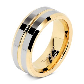 100S JEWELRY Tungsten Rings for Mens Wedding Bands Gold Silver Two Tone Grooved Center Line Size 6-16 (tungsten, 10)