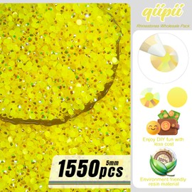 qiipii 1550PCS 5mm Lemon Yellow AB Resin Rhinestones Citrine AB Flatback Jelly Resin Stones Bulk SS20 Non-Hotfix Diamonds Gems for Nails Face Eyes Makeup Body Tumblers Bottles DIY Crafts Shoes Clothes