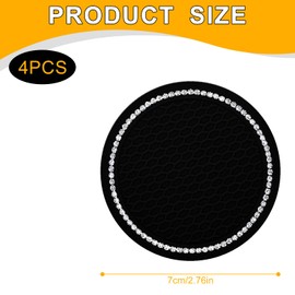 Bojueshaw 4pcs Diamond Studded Car Coasters,Anti-Slip and Heat-Resistant,Circular Design Suitable for Most Car Models,Ideal for Cars and Travel(Black)
