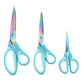 Craft Scissors, All Purpose Sharp Titanium Blades Shears, Rubber Soft Grip Handle, Multipurpose Scissors Tool Set Great for Office, Sewing, Arts, School and Home Supplies, 1 Set of 3 Pack, Blue