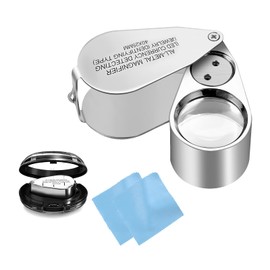 DAWRIS Jeweller's Loupe Magnifier, Folding Magnifier with LED and UV Light, 40x Magnification Metal Folding Magnifier with LED UV Light for Diamonds, Jewelers, Coins, Stamps, Photos