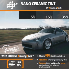 XhuangTech Window Tint Car 35% VLT, 35" in x 25' Ft Ceramic Tint Film for Car Windows, Heat Blocking, UV/IR & Glare Protection, Blackout Privacy, Scratch Resistance