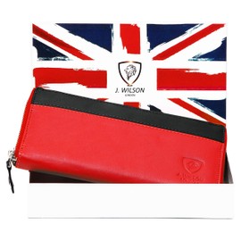 J. Wilson London Ladies RFID Protection Real Leather Purse Card Women Wallet Zip Coin Pocket