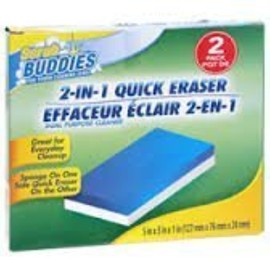 Scrub Buddies 2-in-1 Quick Sponge Eraser for Tough Cleaning Jobs, Reusable Sponge on One Side Quick Eraser on the Other.