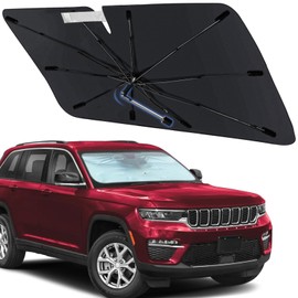 Windshield Sun Shade Umbrella for Jeep Grand Cherokee/Grand Cherokee 4XE 2022-2025, Foldable Front Window Sunshade with 360° Rotating Shaft, Custom Fit Car Shades with UV & Heat Protection