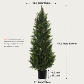 Outdoor Artificial Cedar Topiary Tree, Faux Evergreen Shrubs for Front Porch Decor, Lifelike Fake Bushes Plants for Home Living Room Front Door Decor (2, 4ft)
