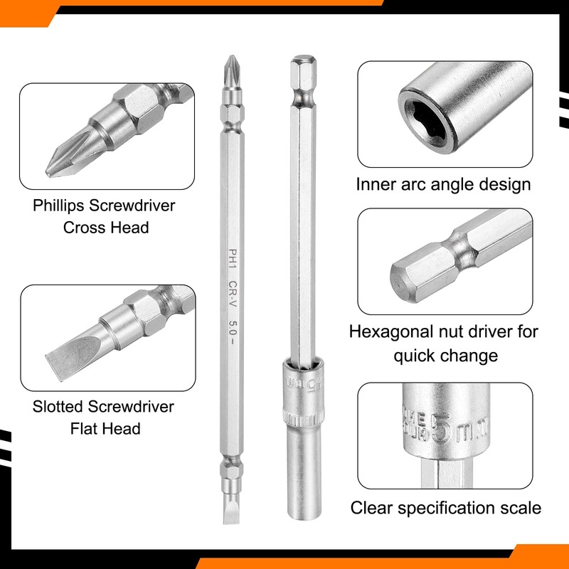 sourcing map SL5/PH2 Double-Ended Screwdriver Bit 1/4" Metric Power Nut