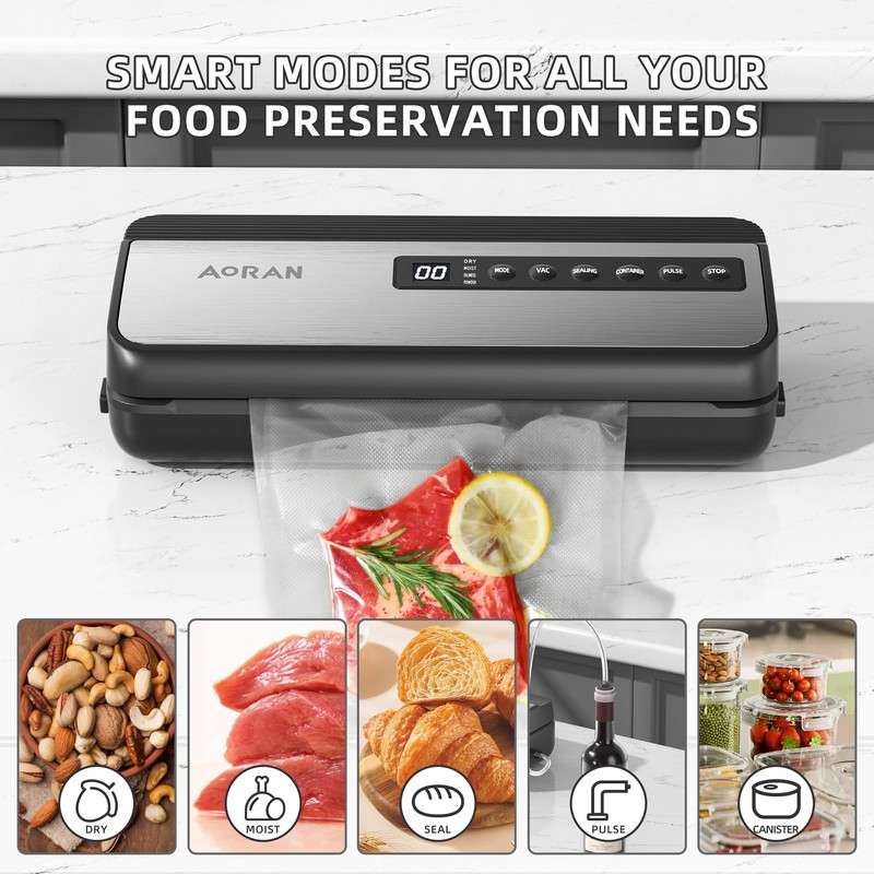 Vacuum Sealer Machine 80KPa Powerful Compact Food Vacuum Sealer with