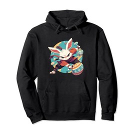 Colorful Easter Eggs Hunt Ninja Cat With Bunny Ears for Kids Pullover Hoodie