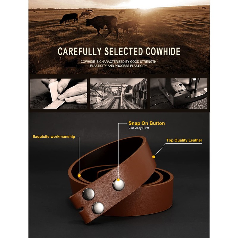 WERFORU Mens Leather Belt Strap Without Buckle Replacement Leather Belt