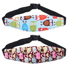 2 Pieces Baby Car Seat Headbands, Sleep Safety Belt, Adjustable Child Seat Attachment Headband, Headband Child Seat, Cotton with Cartoon Pattern, Suitable for Infants and Toddlers