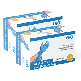 EDI Disposable Vinyl Gloves (Blue) - Powder-Free, Latex-Free (200, X-Large)