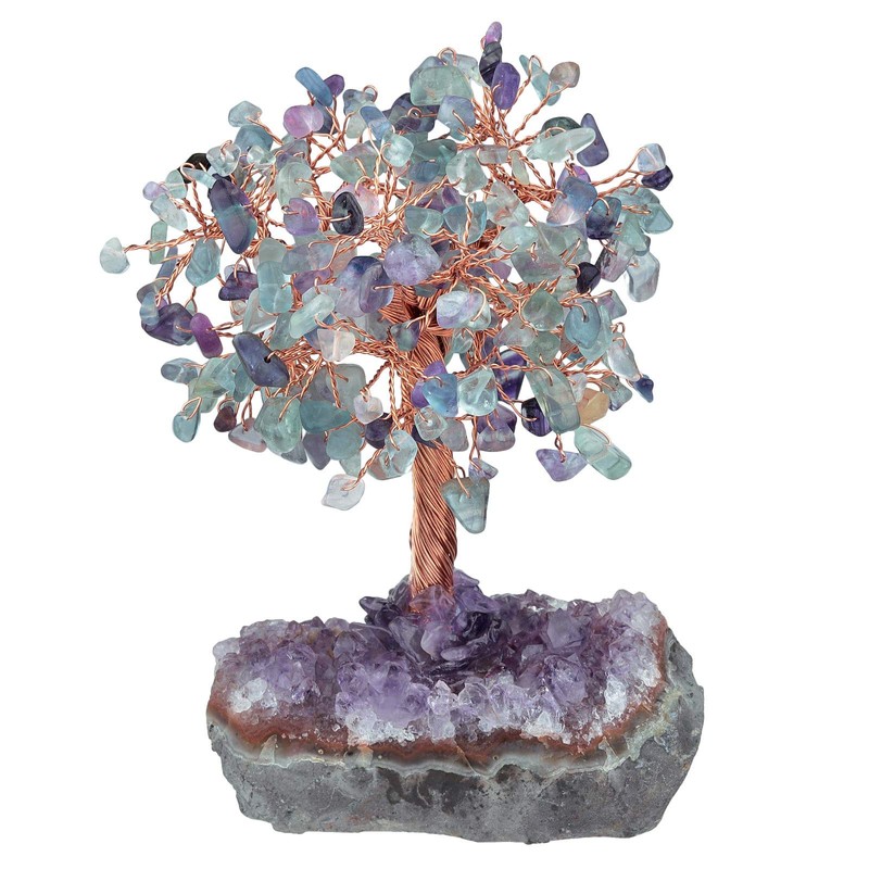 mookaitedecor Natural Fluorite Stone Crystal Tree with Amethyst Cluster Crystal