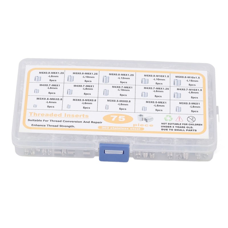 75Pcs Threaded Insert Kit Stainless Steel Silver M3 M4 M5