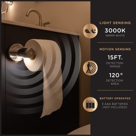 Enbrighten Toilet Paper Holder, Motion Sensing, Night Light, Battery Operated, Bathroom Lighting, Toilet Paper Holder Wall Mount, Toilet Paper Roll Holder, Chrome, 77233