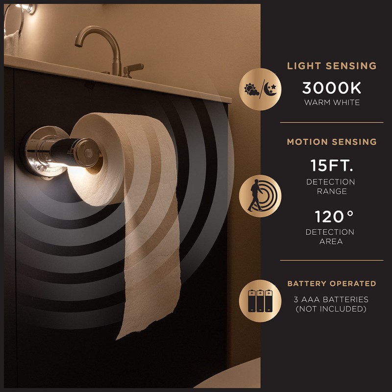 Enbrighten Toilet Paper Holder, Motion Sensing, Night Light, Battery Operated,