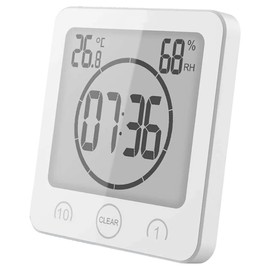 Vilike Reloj de Ducha Digital Multifuncional con Cuenta Regresiva y Termómetro | Resistente al Agua | Pantalla de Temperatura y Humedad | Diseño con Agujero Colgante de Ventosa -Blanco