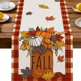 TAGNEFLOR Camino de Mesa de Otoño con Calabazas y Hojas de Arce, Decoración para Acción de Gracias, Halloween, Día de Muertos, 33 x 182 cm de Largo, para Decorar cocinas y comedores domésticos (C)