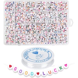 1200 Pzs Cuentas de Letras Acrilicas Para Pulseras Kit Abalorios Alfabeto A Z Con Hilo Elástico y Corazones Para Bisutería Manualidades