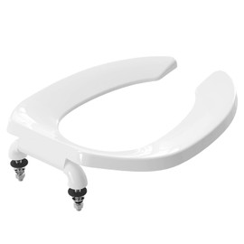 Commercial Heavy Duty Open Front Toilet Seat Without Cover, Thickened Material, Never Loosen, ELONGATED, White (18.5”), 1-Pack