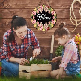 Ceutoiy Rose Floral Decor Wreaths For Front Door Welcome Sign, Welcome Rose Tulip Flower Wreath Welcome Wooden Sign Hanger Pool Porch Home Bedroom Kitchen Coffee Wall Decorations