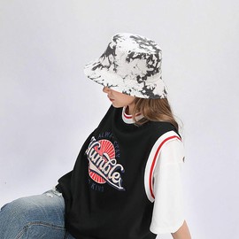 XYIYI Tie Dye Grey-White Bucket Hat Trendy Beach Fisherman Hats for Women, Reversible Double-Side-Wear