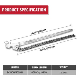 AUPREX 24 Inch Heavy Duty Carbon Steel Pipe Wrench, Fits Max 12 Inch Diameter, Adjustable Large Chain Oil Filter Wrench for Universal Use