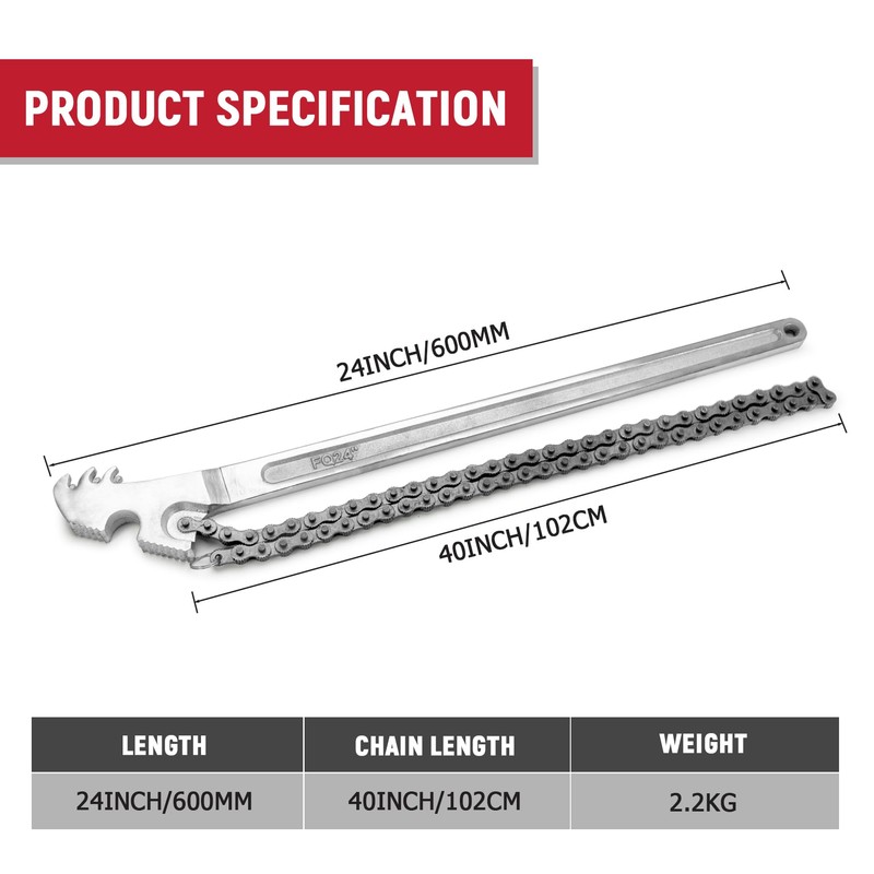 AUPREX 24 Inch Heavy Duty Carbon Steel Pipe Wrench, Fits