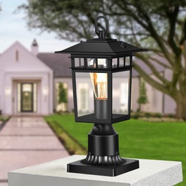 Hifeelen Dusk to Dawn Outdoor Post Lights - Auto-Sensing Lamp Post Light Fixture Aluminum & Shatterproof Glass, Weatherproof Lighting for Driveway Columns, Garden Gates, Pool Patios (Black, 1-Pack)