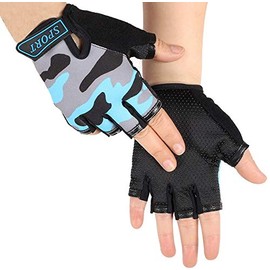 BXT Girls Boys Half Finger Cycling Gloves Sports Gym Gloves Racing Mitts Non-Slip Gel Breathable Fingerless Children's Gloves for Mountain Road Bicycle