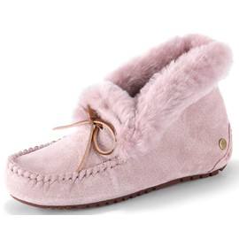 U-lite Women's Warm Fur Wool Slipper Casual Winter Slouch Flat Indoor Outdoor Loafer Pink 5