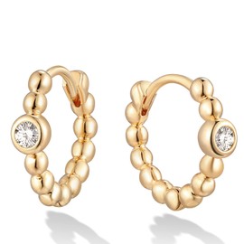 Fettero Women's Hoop Earrings, Swaying, Cubic Zirconia, 14 K Gold Coating, Metal Allergy Safe, Hinged, Endless, Ring Earrings, Elegant, Popular, Set for Both Ears, 77 Different Options, Cubic Zirconia, Cubic Zirconia