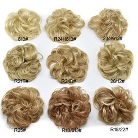 Messy Hair Bun Extensions Curly Wavy Hair Scrunchies Hairpieces Synthetic Chignon for Women Updo Hairpiece (8M9# Dark Chestunt Brown)