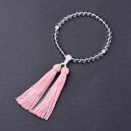 Women's Genuine Crystal Fujiun Stone Pure Silk Basso, Short Prayer Beads, Recitation, Memorial Service, Buddhist Service, Approx. 0.3 inches (7 mm) (Red Crystal 03 Rosary Bag)