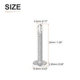 DTGN #8x1-1/4 Sheet Metal Screws - 100Pack - for Wood, Furniture - 410 Stainless Steel Phillips Round Head Washer Drill Tail Self Tapping Screws - Silver