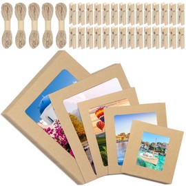 Swpeet 105Pcs Paper Photo Frames Set, Hanging Photo Display Frames, Cardboard Picture Frames, Includes 3 Inch/4 Inch/5 Inch/6 Inch/7 Inch Hanging Album Frame Each for 10Pcs, 50Pcs Clips, 5Pcs String