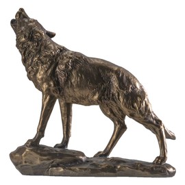 SUMMIT COLLECTION Howling Wolf Figurine Statue Bronze Painted Cold Cast Resin Decorative Wildlife Sculpture Home Decor 10 inch Tall