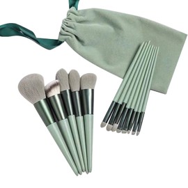 Makeup Brushes, Makeup Brush Set 13pcs Makeup Brush Green Make Up Brushes with 13 Pcs Makeup Brushes and 1 Storage Bag for Both Daily Use and Travel