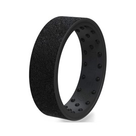 BULZi Wedding Bands, USA Lifetime Replacement, Massaging Comfort Fit Silicone Ring with Airflow, Men and Women Rings Breathable Comfortable Work Safety (Black Hammered, Size 10 - (7mm Width Band))
