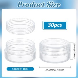 BENECREAT 30-Piece Set of 30 10ml Round Case Beads, Cosmetics, Nail Parts Storage, Refill Container, Small Storage Box, Clear
