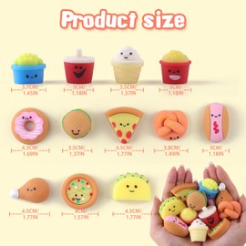 ​​ANBOOR Mini Food Squishies Toy - Pack of 12 Soft Kawaii Fast Food Squeeze Stress Relief Sensory Toy for Children, Mini Junk Foods Fidget Toy for Party Favours