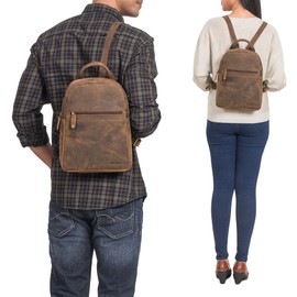 ROYALZ 'Pennsylvania' small men's and women's elegant leather backpack, modern vintage leather backpack as daypack, city backpack, daypack, genuine leather, Nevada Brown
