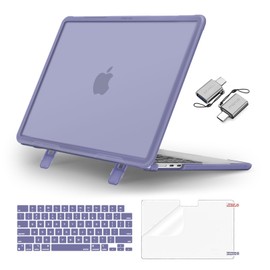 MOSISO Compatible with MacBook Air 13 inch Case 2024 2023 2022 M3 A3113 M2 A2681,Heavy Duty Shockproof Hard Case with Fold Kickstand&Keyboard Skin&Screen Film&Type C for MacBook Air 13.6,Lavender Gray