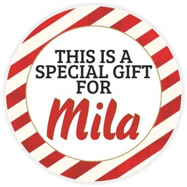 This is a Gift for Mila - 100 Pack Circle Stickers 3 Inch - Candy Cane Merry Christmas Gift Tag Present Tree Holiday Custom Name Santa Claus