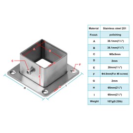 eoere 10 PCS 1-1/2" Square Newel Post Flange Base, Stainless Steel Deck Rail Systems for 1.5" x 1.5" Post Fittings, Floor Fence or Deck Mount