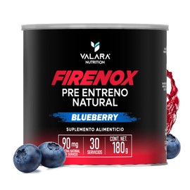 VALARA Firenox Pre-Entreno en Polvo 180g Blueberry - Pre Workout Natural - Beta Alanina - 30 Servicios - Gym Entrenamiento (180 gr, Mora Azul)