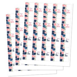60 Navy and Blush Team She Team He Mini Candy Bar Wrapper, Miniatures Candy Bar Stickers, Gender Reveal Pink and Blue Decorations, Party Favors, Made in USA,